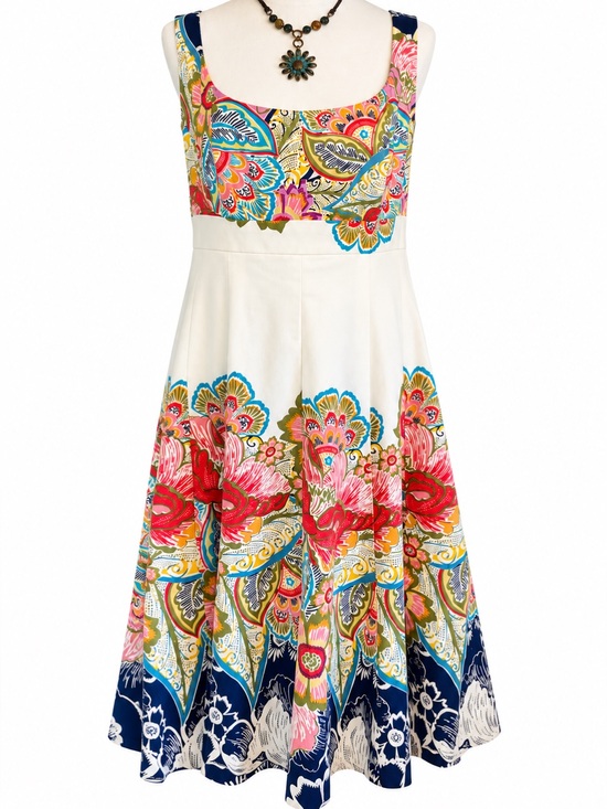 Dresses & Skirts - Nine West Floral Border Print Empire Waist Cotton Sundress 12